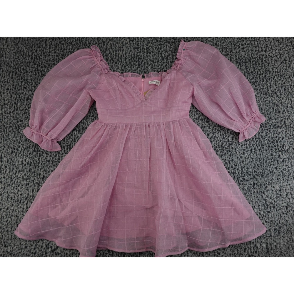 Vestique A Little Romance Dress Womens Medium Pink New Puff Sleeve Mini Babydoll